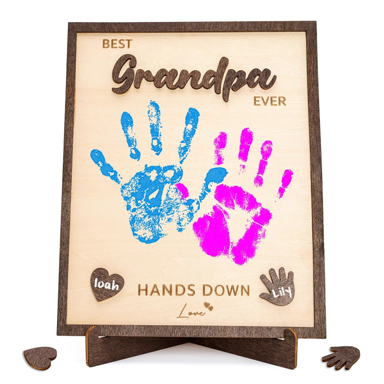 Best Grandpa Ever Gifts - Personalized Wooden Handprint Plaque, DIY Keepsake Craft Kit from Grandkids, Meaningful Family Decor to Capture Precious Memories, Unique Birthday Christmas Gift for Grandpa